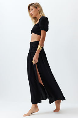 Siyah Dokuma Aksesuarl? Y?rtmacl? Bluz Etek Plaj Tak?m TBESS24AU00036 - Trendyolmilla фото 2