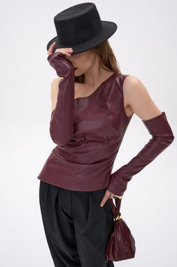 Кожаный топ с рукавами Рикси (бордовый)