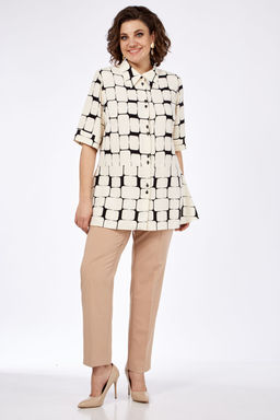 Блуза Элль стиль 2279а бежевый/принт геометрия  фото 2
