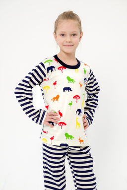 Пижама детская из джемпера и брюк без манжет из интерлока Сафари темно-синий полоса - Амадэль фото 18