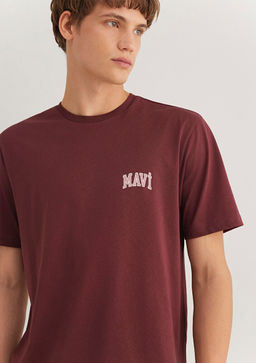 Mavi Logo Bask?l? Bordo Tisort
