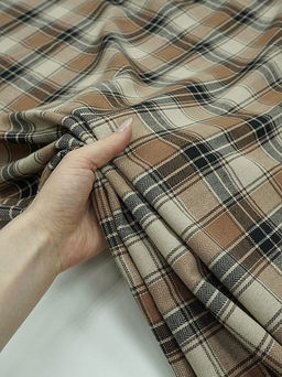 Фуле Клетка цв.карамельно-коричневый/бежевый/черный, ш.1.45м, хлопок-95%, п/э-5%, 150гр/м.кв - Купава фото 5