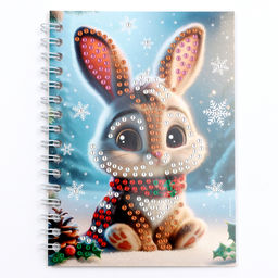 Алмазная мозаика на новый год с частичным заполнением для детей на блокноте Зайка, 11?15 см, 48 листов, набор для творчества