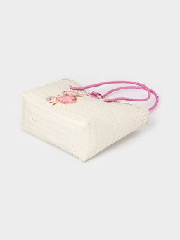 Сумка плетёная на застёжке «Девочка с букетом», 40×10×55 см, пластик, бело-розовая