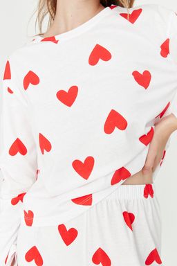 Trendyolmilla Beyaz %100 Pamuklu Kalpli Orme Pijama Tak?m? THMAW21PT0566 фото 14