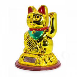 Манеки Неко оберег на процветание Манящий кот золотой на солнечной батарее