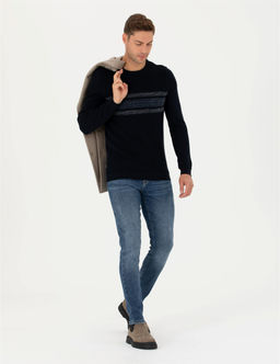 Koyu Lacivert Slim Fit Fermuarl_ Dik Yaka Triko Kazak - Pierre cardin фото 4