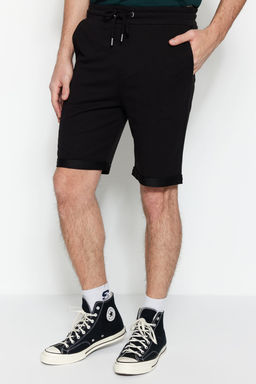 Siyah Regular/Normal Kesim Orta Boy Lastik Belli Bagc?kl? Duble Paca Sort TMNSS21SR0046