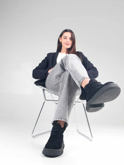 Ботинки 308.агатаbl. чёрный замша/Байка