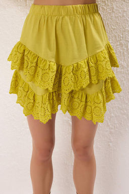 TRENDYOLMILLA Plaj Giyim Briddal Beyaz Mini Dokuma Brode Detayl? Flaml? Pamuk Plaj Etek TBESS24ET00004 фото 44