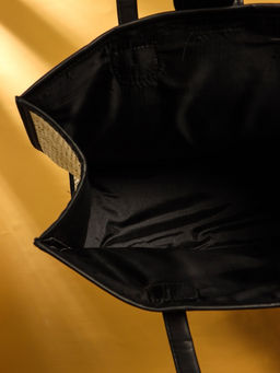 Сумка плетёная на застёжке из пандана, 41×16×50 см, бежево-чёрная