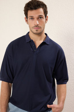 TRENDYOL MAN Lacivert Oversize/Genis Kesim Dokulu Polo Yaka T-shirt TMNSS25PO00003 - Trendyolmilla фото 20