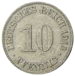 Монета 10 пфеннигов 1913 года A Германия