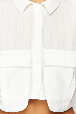 Ekru Onu Cepli Crop Regular Normal Kal?p Dokuma Gomlek TWOSS24GO00046 - Trendyolmilla фото 4