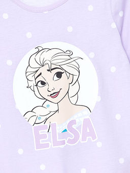 Bisiklet Yaka Elsa Bask?l? Uzun Kollu K?z ?ocuk Pijama Tak?m?