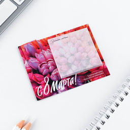 Цена за 4 шт. Магнитная закладка и блок бумаги, 30 л. 8 марта: Тюльпаны