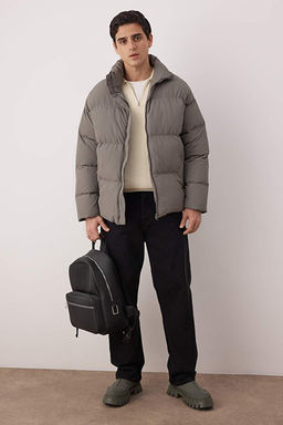 Gri Unisex Oversize Fit Dik Yaka Suya ve R_zgara Dayan_kl_ _i_me K__l_k Mont TMNAW24MO00003