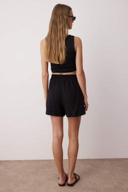 Siyah Muslin Beli Lastikli Yuksek Bel City Boy Sort & Bermuda TWOSS25SR00233 - Trendyolmilla фото 11