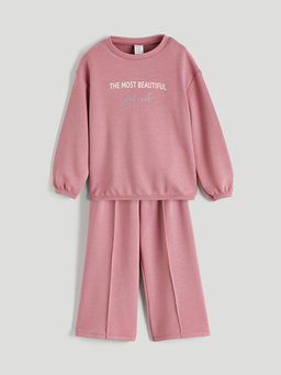 Bisiklet Yaka Bask?l? K?z Bebek Sweatshirt ve E?ofman Alt?