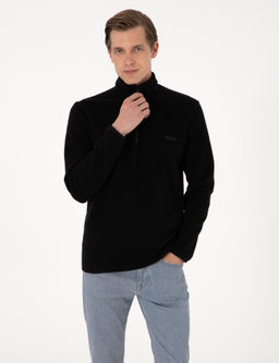 Siyah Regular Fit Yar_m Fermuarl_ Polar Sweatshirt