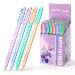 Цена за 2 шт. Ручка шар. ErichKrause "Pastel Bloom U-108" (61020) синяя, 1мм, пастельный трехгран. корпус, игольчатый стержень, одноразовая