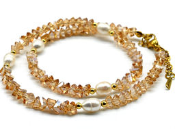 Чокер из циркона с жемчугом цв.карамельный, 41см
