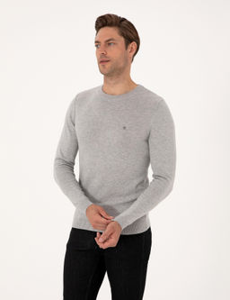 A__k Gri Melanj Slim Fit Bisiklet Yaka Basic Triko Kazak - Pierre cardin фото 3