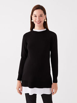 F?rf?rl? Dik Yaka D?z Uzun Kollu Hamile Tunik