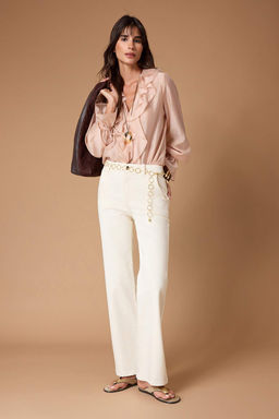 Ekru Zincir Kemer Detayl? Yuksek Bel Az Esnek Wide Leg Jeans TWOSS26JE00186 - Trendyolmilla фото 3