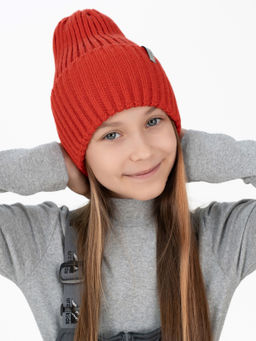 Шапка вязаная детская красная Ш-120 (56-58)