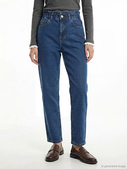Beli Lastikli Mom Fit Kad?n Jean Pantolon