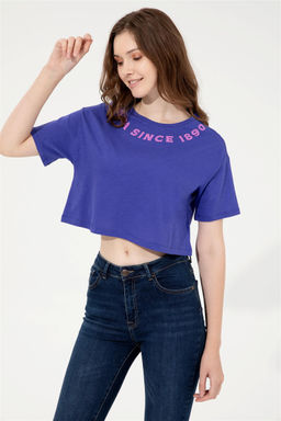 U. S. Polo Assn Женская синяя укороченная футболка с круглым вырезом - U.s. polo assn фото 7