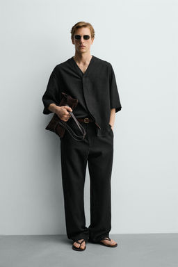 PANTAL?N RELAXED FIT VISCOSA - C??AMO / Negro