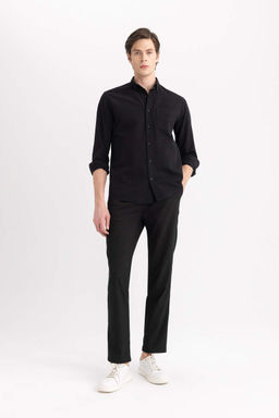 Оксфордская рубашка с воротником поло и длинным рукавом стандартного кроя - Defacto фото 2