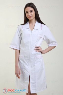 Женский медицинский халат на молнии ТИСИ с ВО белый ХМ-14