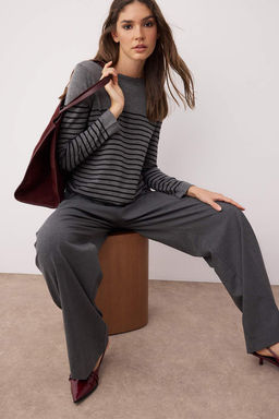 Antrasit Basic Cizgili Triko Kazak TWOAW23KZ01846