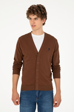 Мужской коричневый базовый трикотажный кардиган - U.s. polo assn фото 3