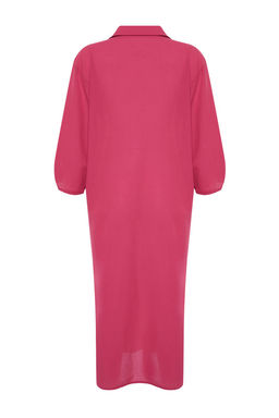 Fusya Dokuma Y?rtmacl? %100 Pamuk Plaj Midi Elbise TBESS22EL0009