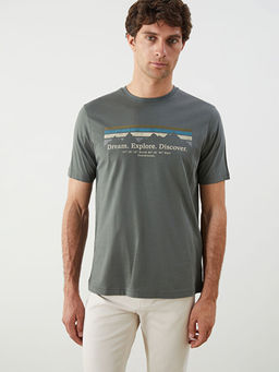 Bisiklet Yaka Bask?l? Penye Erkek Ti??rt