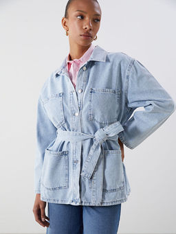 G?mlek Yaka Kad?n Jean Ceket