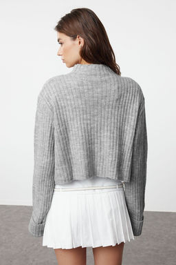 Koyu Gri Crop Yumusak Dokulu Dik Yaka Triko H?rka TWOAW22HI0174