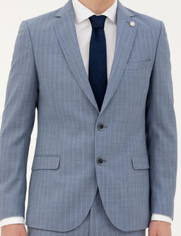 Koyu Mavi Ex. Slim Fit %100 Y_n _izgili Tak_m Elbise