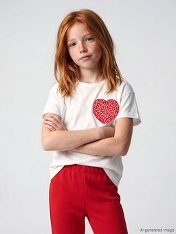 Bisiklet Yaka Kalp Nak??l? K?z ?ocuk Ti??rt