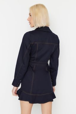 TRENDYOLMILLA Haki Dugme ve Dikis Detayl? Mini Dokuma Gomlek Elbise TWOAW23EL01424