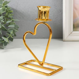 Подсвечник на 1 свечу «Сердце», металл, d=2.3 см, золото, 5.8×9.3×14 см