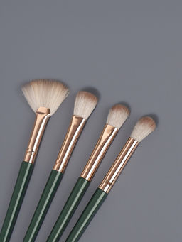 Набор кистей для макияжа Lillian, 14 предметов, футляр на завязках, зелёный, серый