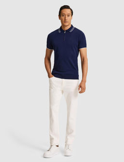 Lacivert Slim Fit Fermuarl_ Polo Yaka Triko T-shirt