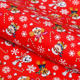 Цена за 10 шт. Бумага упаковочная глянцевая С Новым Годом! Щенячий патруль ,70 х100 см