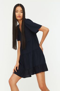 Lacivert Genis Kesim Mini Dokuma Elbise TWOSS20EL0400