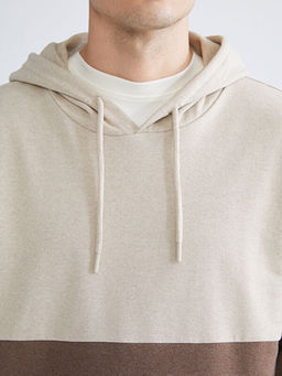 Uzun Kollu Renk Bloklu Erkek Hoodie
